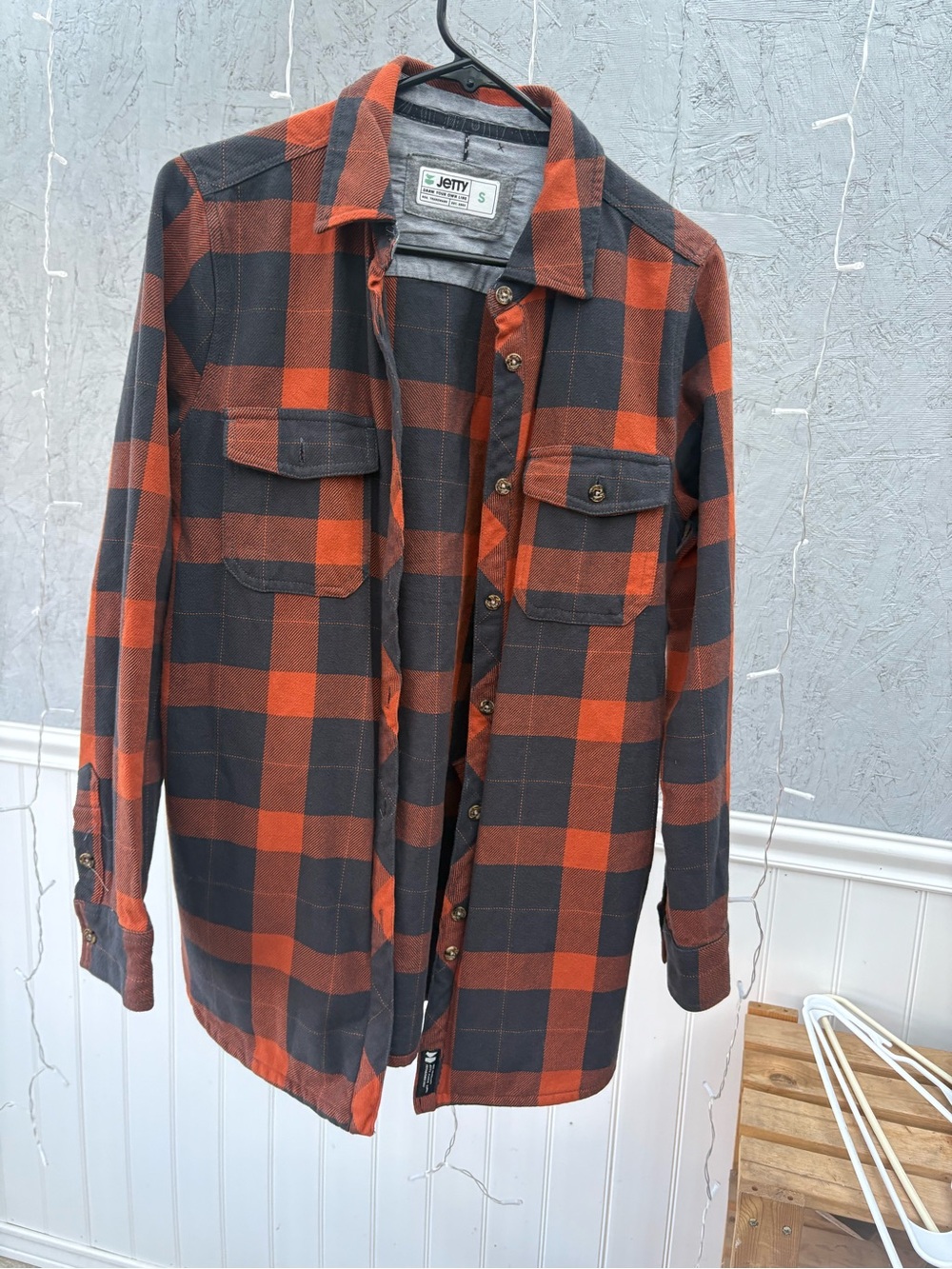 Jetty Men's Orange and Black Plaid Button-Down Shirt